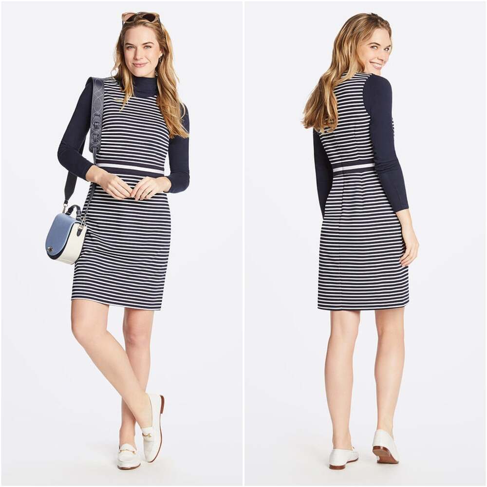 NWT Draper James Navy Striped Ponte Sheath Dress